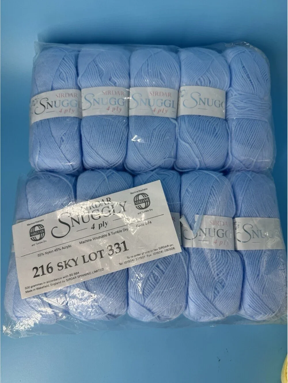 10 Sirdar Snuggly 4 Ply Yarn Skeins Sky Blue 216 Lot 331 500g Sealed Pack